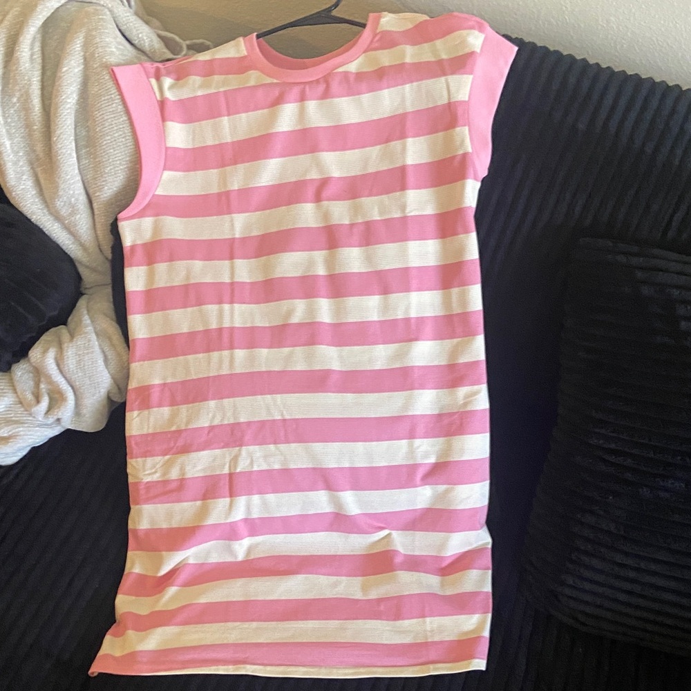 Pink and White Striped Dress w/ pockets -Never worn